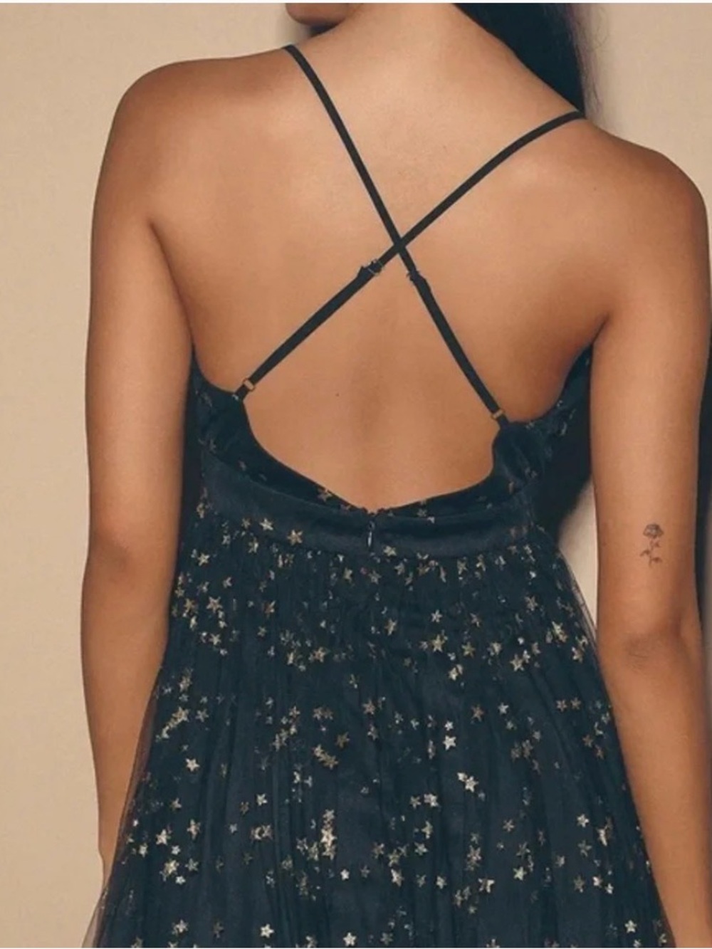 Lulus Favorite Moment Gold and Black Star Print Skater Dress Size S - Picture 3 of 15